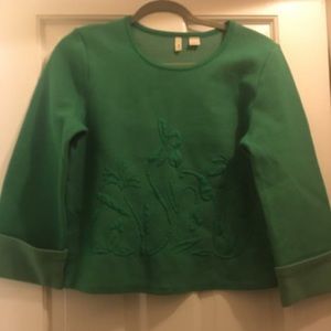NWT moth green pullover with plant details